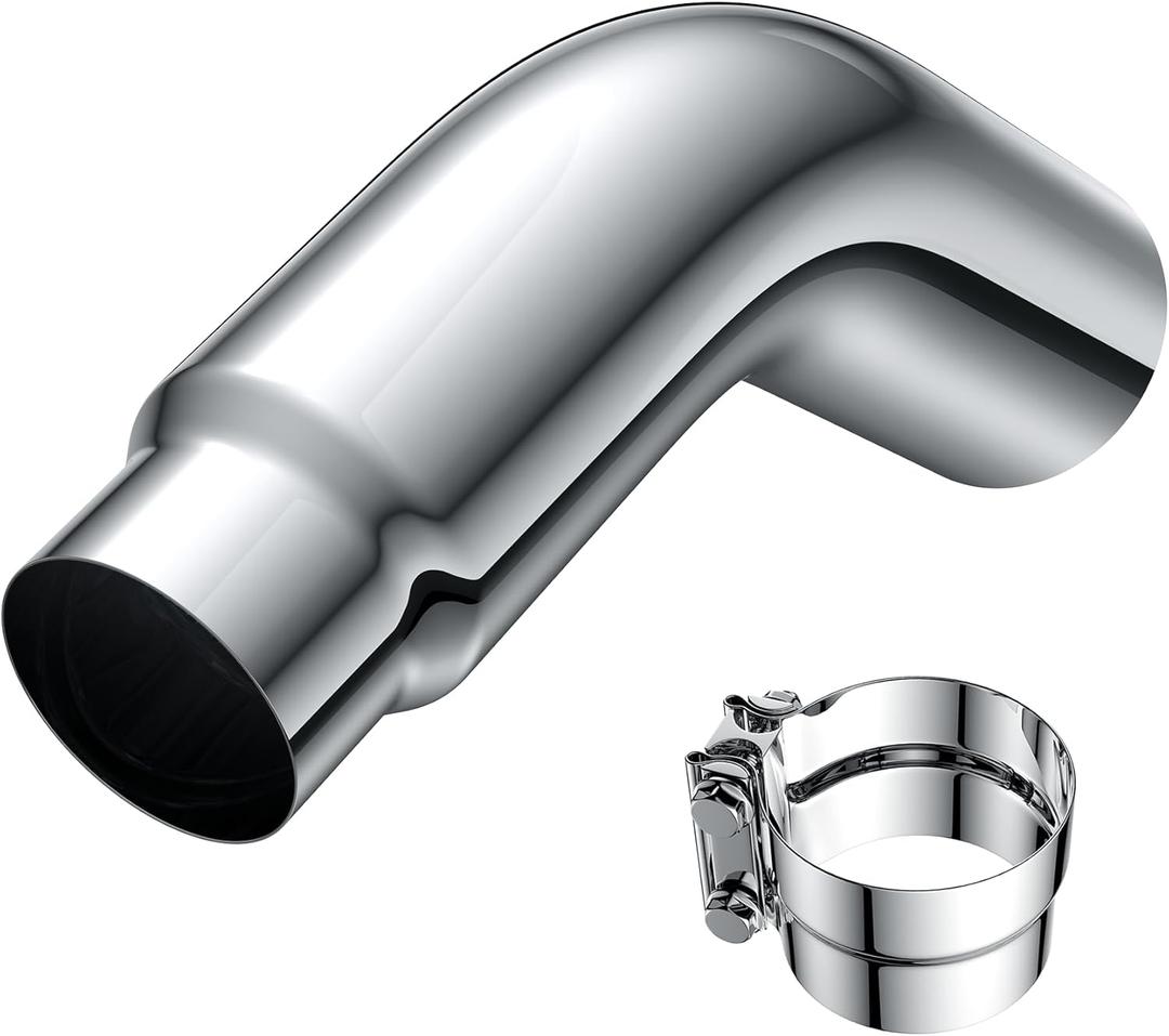 5 to 6 Inch Exhaust Elbow Tip with Clamp, 5" Inlet 6" Outlet Chrome Diesel Tip for Pickup Trucks and Cars