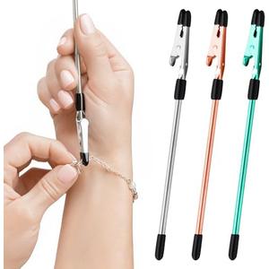 CraftyCrocodile Set of 3 Bracelet Helper Tool - Fastener Tool for Bracelet, Necklace, Jewelry, Watch - Сlip, Clasp Helper - Easy to Put on Yourself, Portable, Made of Metal, Silver, Rose, Teal