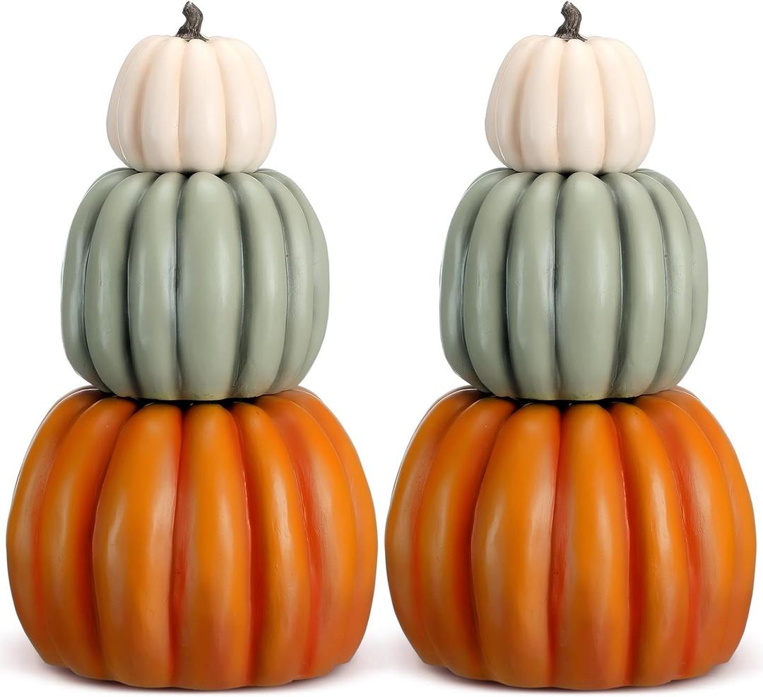 Wesiti 2 Pcs 21.3'' Large Fake Outdoor Stacked Pumpkins for Front Porch