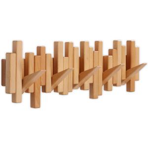 DESAINOPH Wooden Coat Rack Wall Mounted Sticks Multi Rack Solid Handmade Natural Wood Artwork with 5 Flip-Down Unique Modern Hooks for Coats Bag Hat Umbrella
