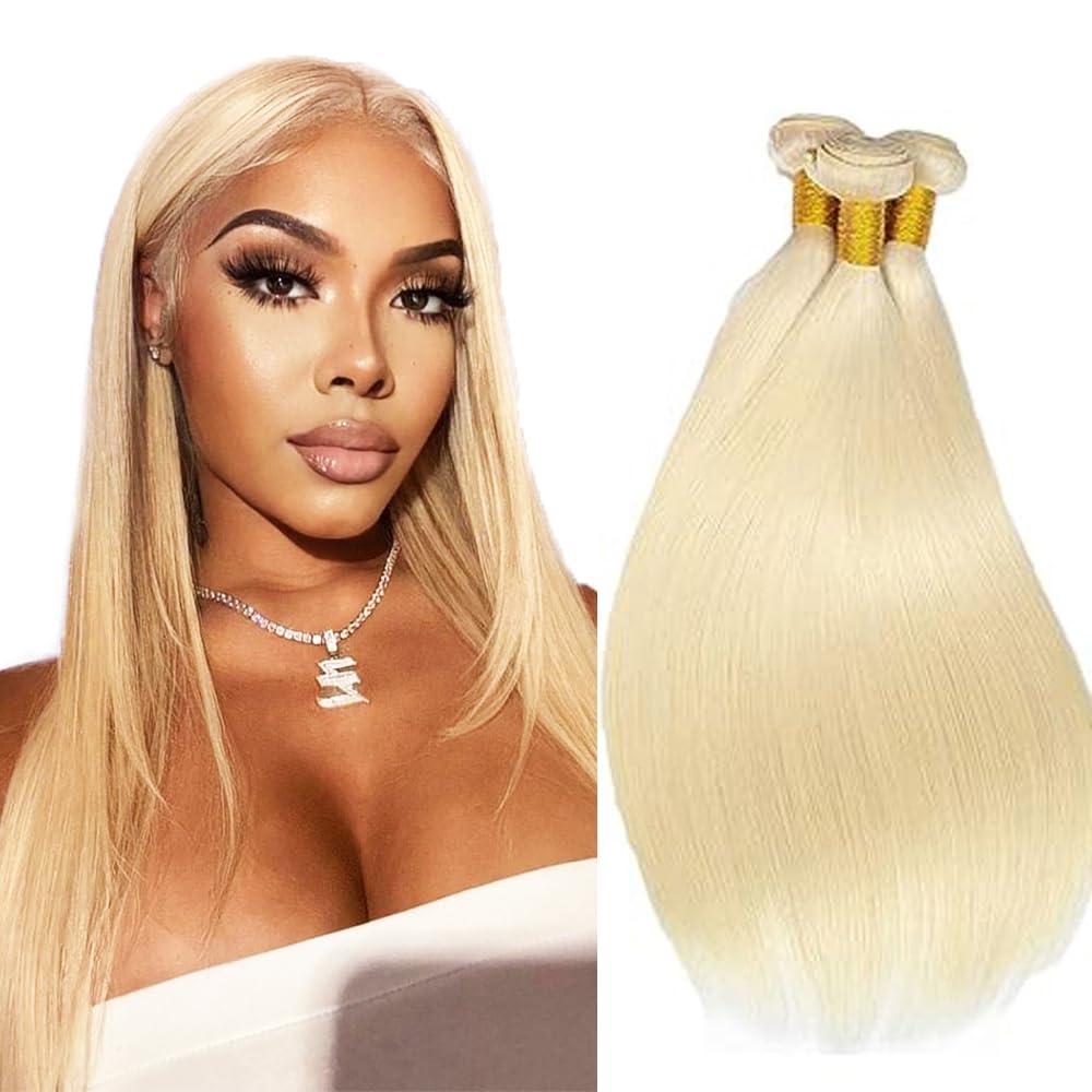 613 Honey Blonde Bundles Human Hair Straight Bundles Human Hair 20 20 20 Inch Blonde Brazilian Hair 3 Bundle Unprocessed Virgin Remy Hair Extensions 50 Gram Per Bundle