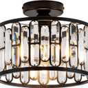 Crystal Ceiling Light Fixture - Modern Semi Flush Mount Chandelier with Crystals for Bathroom Bedroom Entryway Hallway Closet 1 Light 11.6" Diameter