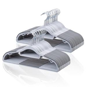 Tonswachic Pack of 50 Coat Hangers, Space-Saving Plastic Clothes Hangers, Non-Slip, 0.2 Inches Slim, 360° Swivel Silver Hook for Shirts, Pants & Wet/Dry Garments, Light and Dark Gray