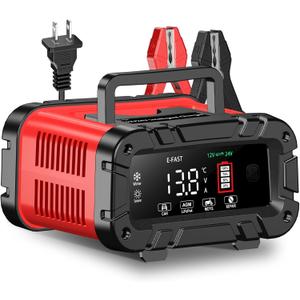 E-FAST Battery Charger 0-20A 12/24V Lifepo4 Lead Acid Automatic Smart Car Battery Charger, Trickle & Pulse Repair, Automobile Battery Maintainer for Car Truck Motorcycle Lawn Mower Boat