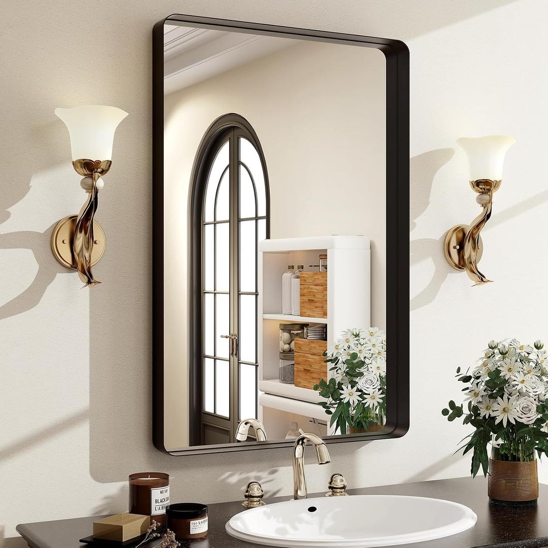 36"x24" Black Bathroom Mirror-Modern Mirror for Wall with Rounded Corners