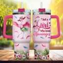 Red Steel Women Adults For Coffee Flower Tumblers Stainless Rose Simple Handle Quartz, Tumbler 40 Oz With Handle Lid And Straw, Funny Flamingo Tropical Floral, Flamingo Gifts