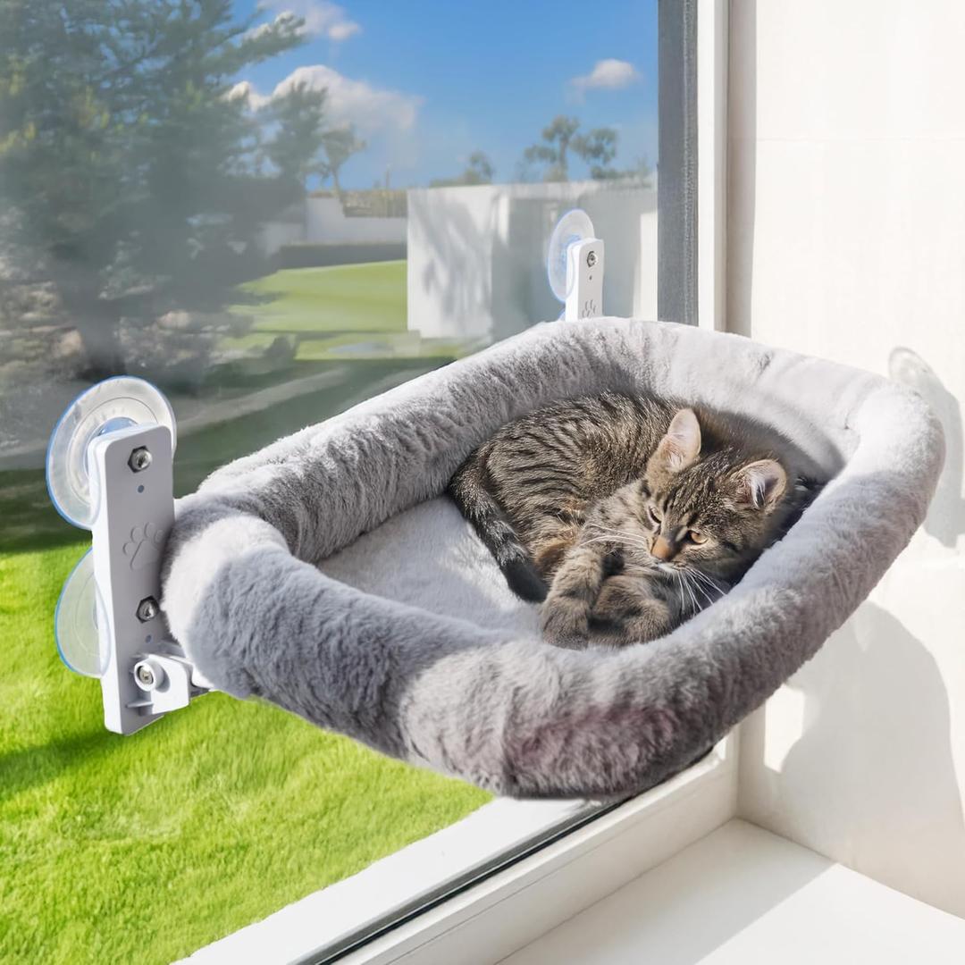Cat Window Perch with Washable Cushion & Strong Suction  Stable & Cozy Cat Hammock for Window (Holds up to 40 lbs)  Durable Window Bed for Indoor Cats