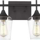 Oil Rubbed Bronze Bathroom Light Fixture, 2 Lights Bathroom Vanity Lights Over Mirror with Clear Glass, Farmhouse Bath Wall Sconce Light, WL9167-2A