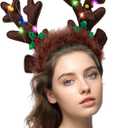 LOVESTOWN Light Up Reindeer Antlers Headband, Christmas Reindeer Headband LED Plush Reindeer Headband for Christmas Party Costume
