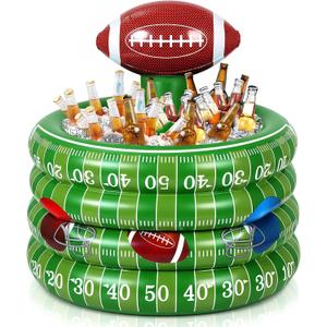 Bencailor Inflatable Cooler Inflatable Football Drink Cooler Toss Game Party Decoration Rugby Basketball Baseball Blow up PVC Ice Serving Bar for Sport Party Supplies Game Day Beer(Vivid,Gridiron)