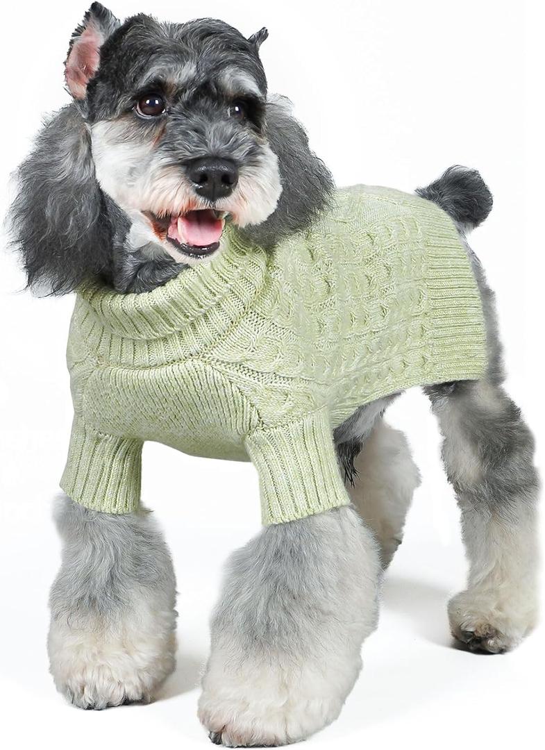 KYEESE Dog Sweater Stretchy Small Pet Sweater, Warm Dogs Clothes Turtleneck Pet Coats Soft Dog Sweater for Small Dogs Pet Knitwear with Long Sleeve for Cold Weather, Green, Large (Large (11-19lbs))