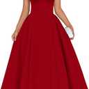 Memoriesea Women's Elegant Square Neck Swing A Line Wedding Evening Party Midi Dress (Red), L