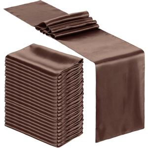 Bencailor 24 Pcs Brown Satin Table Runner Bulk 12 x 108 Inches Long Table Runners Bright Smooth Fabric Tablecloth for Wedding Banquet Birthday Valentines St Patrick's Day Party Decorations