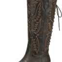 Uillnoodu Cowboy Boots for Women,Mid Calf Cowgirl Boots with Embroidery Pointed Toe Chunky Heel Western Boots 8W