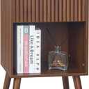 Fultyle Walnut Nightstand, Modern Night Stand with Fluted Drawer and Opening Storage, Wooden Bedside Table with Solid Wood Legs for Bedroom, Living Room, Office (Walnut Brown)