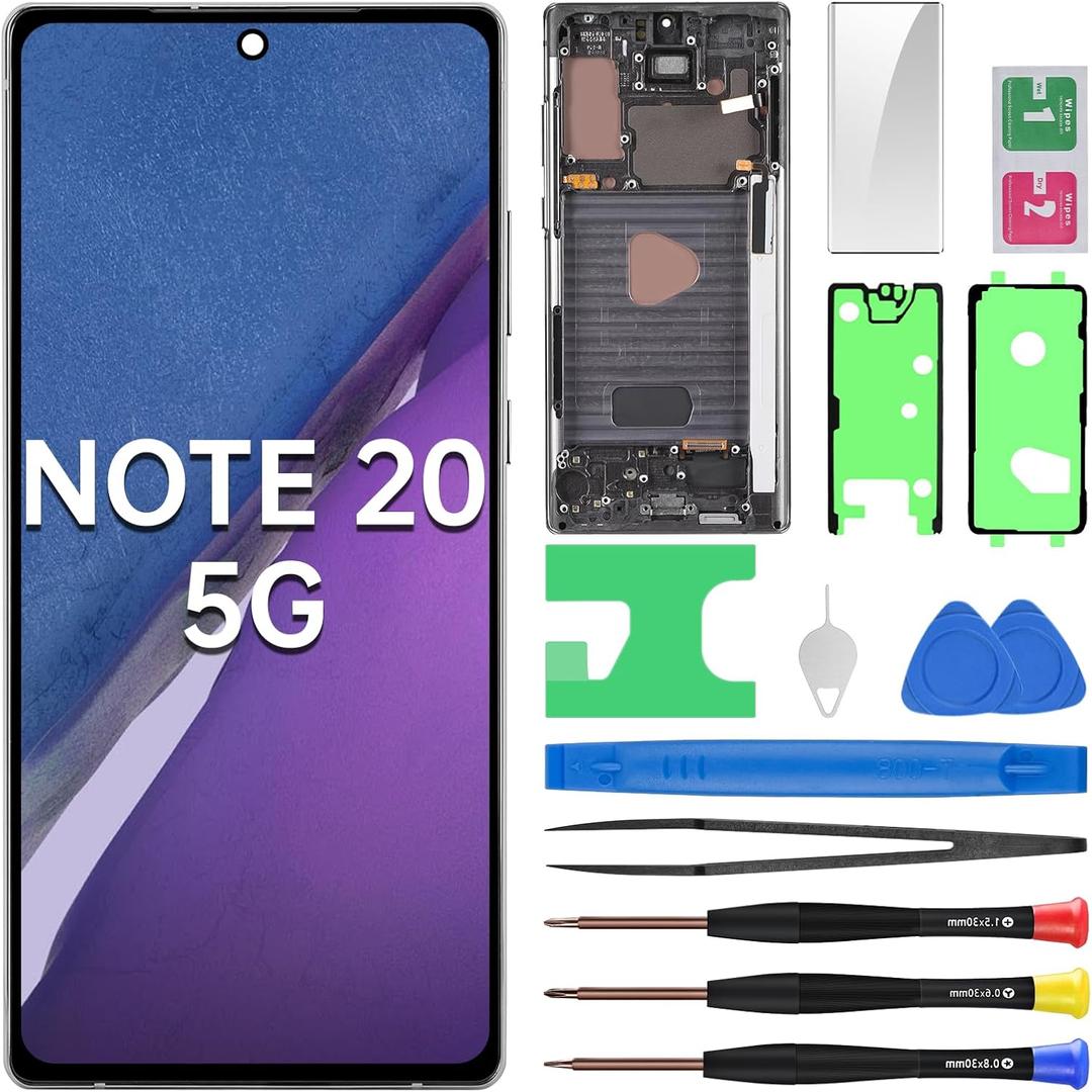for Samsung Galaxy Note 20 5G OLED Screen Replacement with Mystic Grey Frame OLED Display Touch Digitizer Full Assembly Fix Glass with Repair Tools Kit SM-N981U SM-N981U1