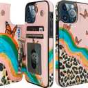 HAOPINSH for iPhone 12/12 Pro Wallet Case with Card Holder, Butterfly Leopard Cheetah Print Back Flip Folio PU Leather Kickstand Card Slots Case for Women Girls, Double Magnetic Shockproof 6.1"