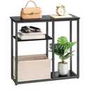HOOBRO Narrow Console Table with Storage Basket, 29.5" Small Entryway Table with 3-Tier Storage Shelves, Behind Couch Sofa Table, Hallway Table for Living Room, Black and Beige BB60XG01