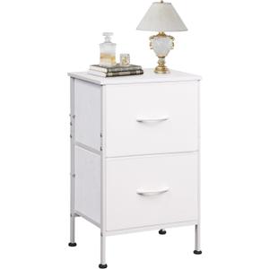 WLIVE White Nightstand, Night Stand with 2 Drawers, Small Dresser for Bedroom, Bedside Furniture, College Dorm, End Table with Fabric Bins, Dormitory, Size L