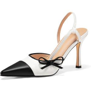 Coutgo Womens Slingback High Heels Bow Tie Closed Pointed Toe Sexy Stiletto Two Tone Dress Pumps Shoes (9.5, Beige)
