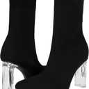 Shoe'N Tale Women's Knit Sock Ankle Boots Pointed Toe Clear Mid Heel Slip-on Stretch Booties Shoes (7, Black)