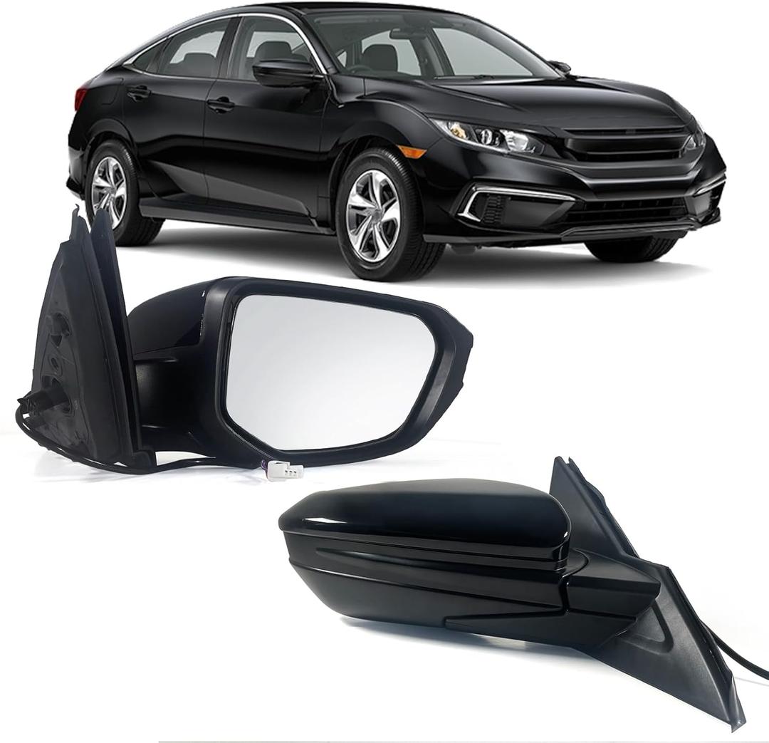 Right Passenger Side Door Mirror For 2016-2021 HONDA CIVIC LX SE Sport with Power Mirror Ajust Manual Fold Non-Heat Match to Black Replace 76208TBAC03ZA; HO1321283(3 Pins) R-3Pins, Black