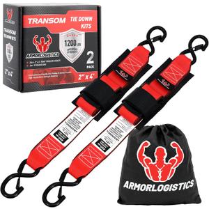 Boat Tie Down Straps to Trailer, 2" x 48" Adjustable Boat Straps for Trailer, 2-Pack Boat Transom Strap for Boat, Jet Ski, 1,200 Lbs Break Strength, Red