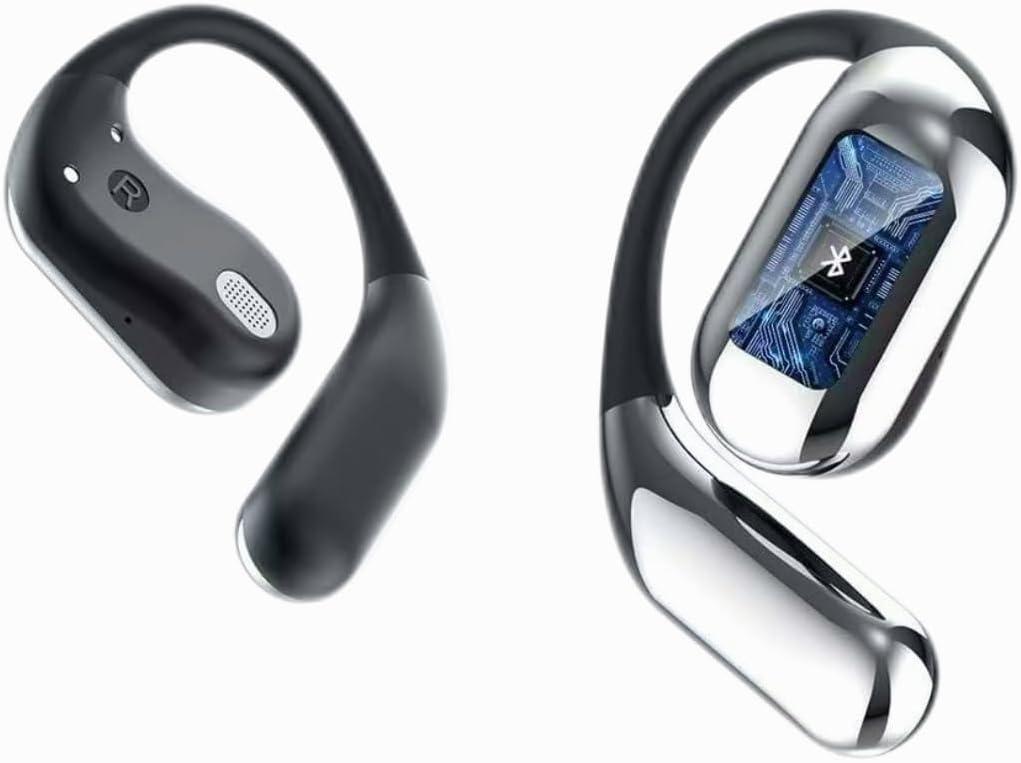 Open Ear Bone Conduction Headphones,Intelligent Touch Screen Bluetooth 5.4 Headphones, Over The Ear Earbuds with Earhooks Sport Headsets IPX7 Waterproof Earphones for Running Workout Black