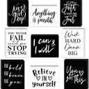 Yulejo 9 Pcs Mini Inspirational Wooden Signs Office Desk Decor Valentines Day Gifts Positive Motivational Quotes Table Decor Bathroom Shelf Cheer up (3.5 x 2.5 x 0.47 Inch, Black, White)
