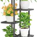 iDavosic.ly Plant Stand Indoor Outdoor, 4-Tier Tall Metal Flower Shelf for Heavy-Duty Large Planters, Corner Orchid Display Rack for Living Room Balcony Patio Porch, Space Saving, Modern Black