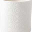 Ceramic Kitchen Utensil Holder, White Embossed Pattern, Farmhouse Style Counter Organizer