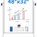Maxtek Rolling White Board 48 x 32in,Height Adjustable Whiteboard on Wheels
