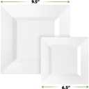 SETUP 100-Piece White Square Plastic Dinnerware Set 50 9.5" Dinner & 50 6.5" Salad Plates Heavy-Duty Disposable for Weddings, Catering, Parties, 100 Count