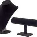 Juvale Necklace Display Stand & Bust Set - 2-Piece, Black Velvet, Modern Freestanding - Necklace Holder Stand & Bracelet Holder Display - Jewelry Showcase for Vendors & Photography