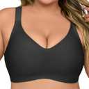 Plus Size Wireless Bras for Women V Neck Seamless Bralettes Comfort Full Coverage Bras for Women Push Up Soft Cup Everyday Sleep Bra Black 1XL (Black, XL)