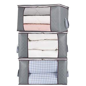 Combocube 3Pcs Zippered Storage Bag for Closet King Comforter, Pillow, Quilt, Bedding, Clothes, Blanket Organizers with Large Clear Window & Carry Handles Space Saver