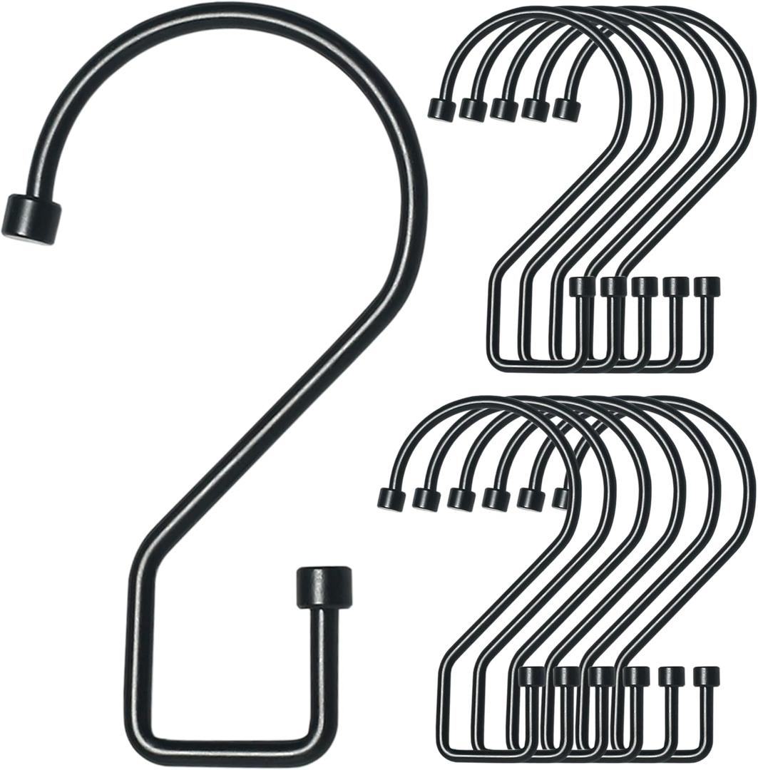 ANIASOM 12Pcs S Hooks Hanging 4 inch Heavy Duty Large S Hooks, Reversible Black Metal S Shaped Hooks, Utility Hooks, Heavy Duty Hanging Hooks for Kitchen, Bathroom, Garden, Indoor, Outdoor