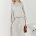 ANRABESS Women's 2 Piece Outfit Sweater Lounge Sets Long Sleeve Knit Pullover Wide Leg Pant Tracksuit Loungewear 2025 Fashion (Gray, M)