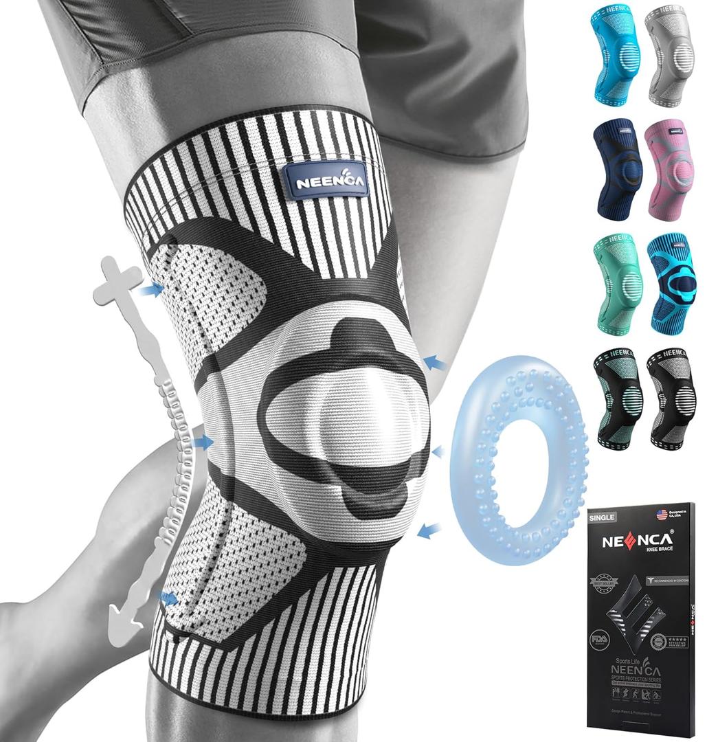 NEENCA Knee Brace for Knee Pain Relief, Medical Knee Support with Patella Pad & Side Stabilizers, Compression Knee Sleeve for Meniscus Tear, ACL, Arthritis, Joint Pain, Runner, Sport- FSA/HSA APPROVED (Large, Black-Gray)