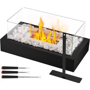 Tabletop Fire Pit, Portable Smores Maker Kit Indoor/Outdoor Mini Small Fireplace Table Top Decor Home Patio Gifts for Women Mom Housewarming Christmas Birthday White Elephant Gift (Black)