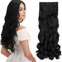 REECHO 20" Curly Wavy 3 Pieces Set Clip in Hair Extensions Natural Black