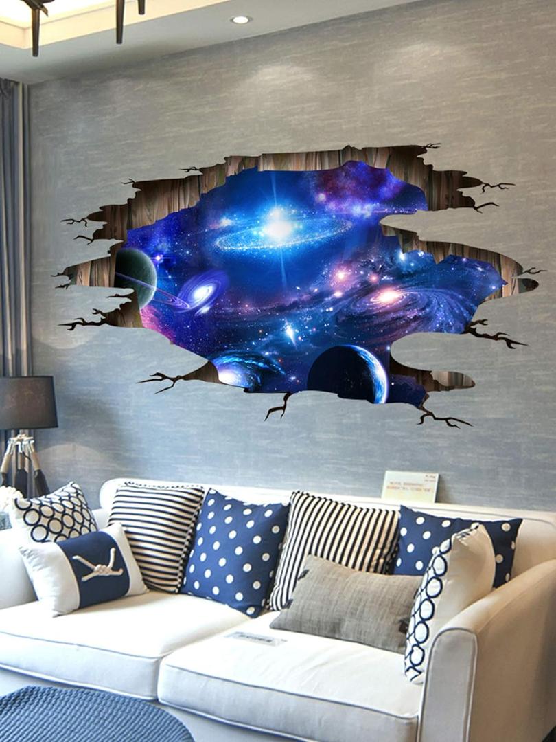 3D Galaxy Decor Wall Decal - PVC Material - Cosmic Style - Waterproof - Space Pattern - Indoor Use - Single Use - Wall Decal
