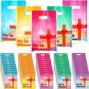 Panelee 100 Pcs Easter He Is Risen Gift Bags Plastic Religious Cross Christian Gift Candy Treat Bags with Handles for Easter Party Supplies