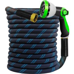 Junredy Garden Hose 75 FT, NON-EXPANDABLE Heavy-Duty Flexible & Lightweight Water Hose with 10-Function Nozzle, No-Kink, Leak-Proof Super Fabric, Solid Fittings for Lawn, Car, Outdoor (Black Blue)