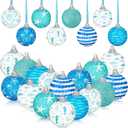 16 Pcs Christmas Tree Ornament 1.57 Inch Winter Sea Ornaments Coastal Starfish Waves Ball Ornaments Christmas Beach Tree Ornament for Xmas Winter Party Supplies (Ocean)