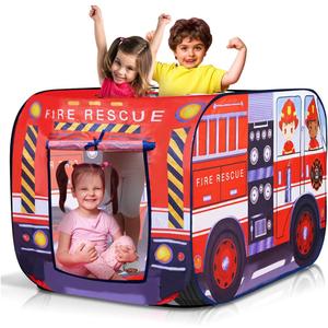ArtCreativity Fire Truck Tent with Carry Bag, Pop Up Indoor Tent for Kids - Fire Truck Pop Up Tent, Indoor Playhouse with 2 Openings, Flat-Folding for Compact Storage, 43.5 x 28 x 26.5 Inches