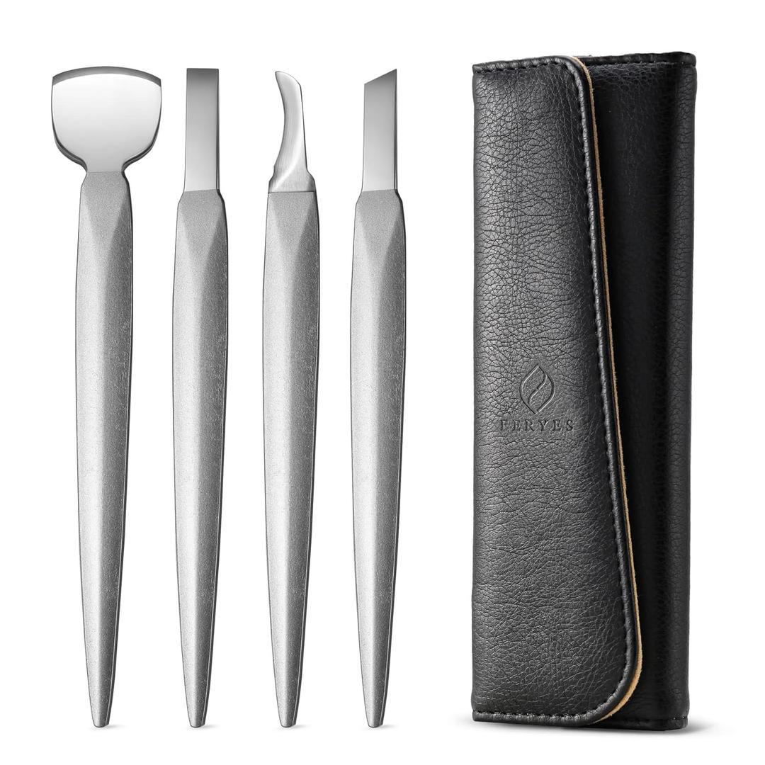 FERYES Pedicure Knife Ingrown Toenail Kit, 4 PCS Professional Pedicure Tool Kit, Top Notch Foot Blade (Leather Case Included)