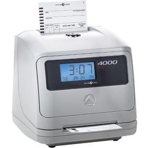 Pyramid Time Systems - Model 4000 Auto Totaling Time Clock, Electronic Time Punch Clock for Small Business, Bundle Includes: 25 Time Cards,Ribbon and 2 Security Keys - Silver ( 7.25"h x 7"w x 6.75"d)