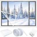 47 x 63 Inch EVA Window Insulation Kit - Heavy Duty Adjustable Film with 2 Hook & Loop Straps & 10 Thumbtacks, Reusable Thermal Insulation for Winter, Breathable Weatherproof Home Protection (S)