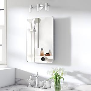 16x24 Inch Medicine Cabinet with Mirror for Bathroom, Silver Aluminum Bathroom Medicine Cabinet, Recessed or Wall Mount Medicine Chest Over Sink, Modern Farmhouse Style, Fully Assembled